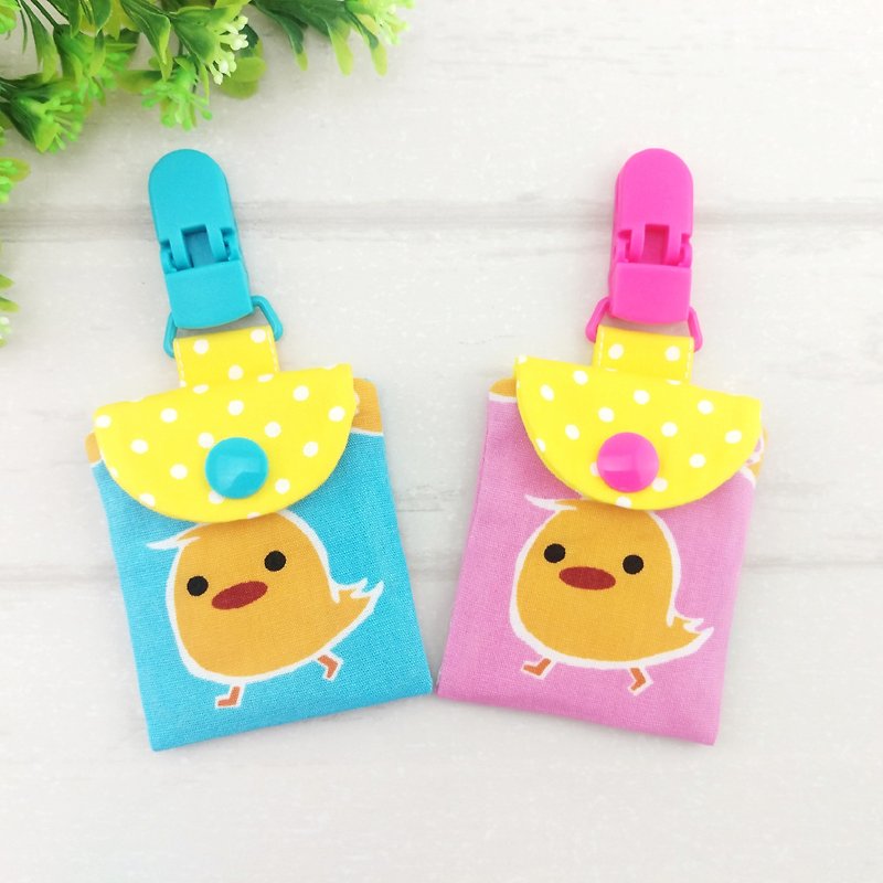 Yellow chicken-3 colors are available. Safe talisman bag pacifier bag ticket card bag (name can be embroidered) - Omamori - Cotton & Hemp Blue
