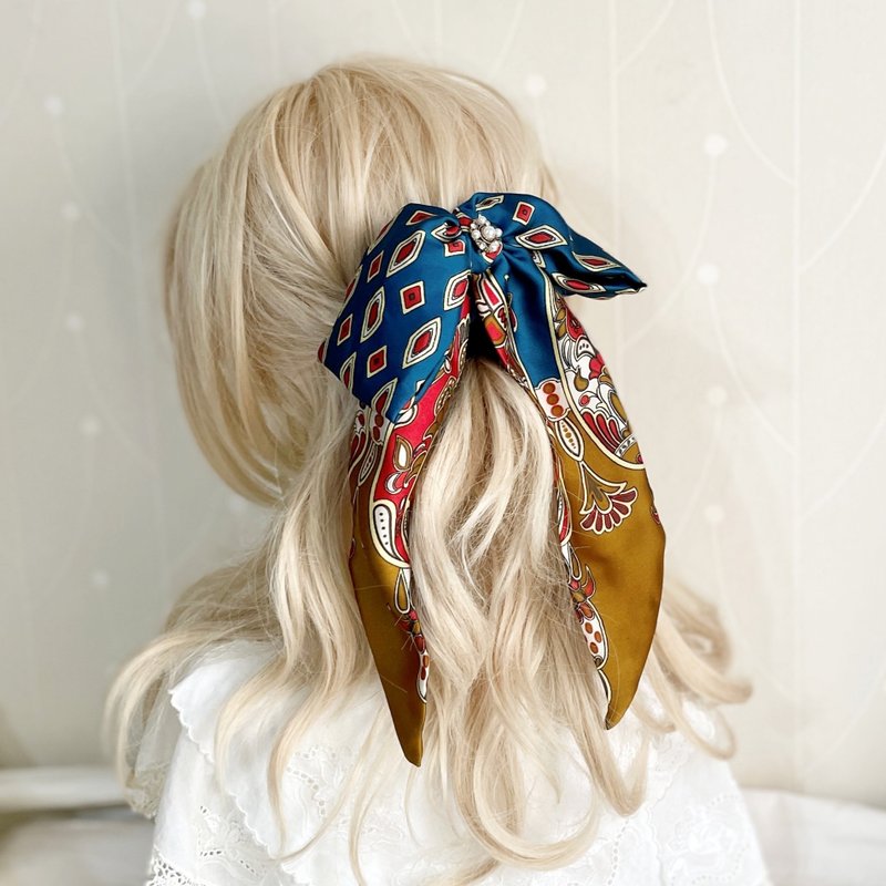 Palace retro silk scarf-style shark clip, banana clip, scrunchie, hair band, ponytail clip, hair clip - เครื่องประดับผม - วัสดุอื่นๆ หลากหลายสี