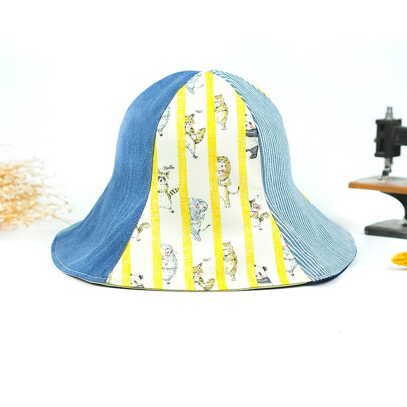 Hand-made double-sided design hat  - หมวก - ผ้าฝ้าย/ผ้าลินิน สีเหลือง
