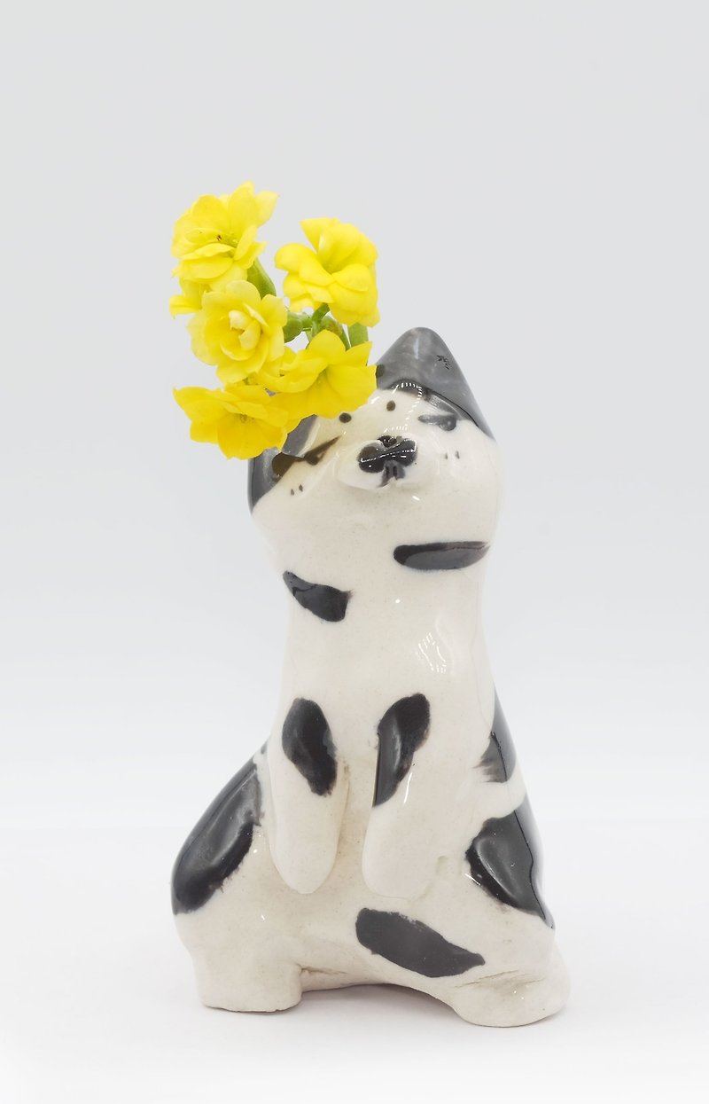 Ceramic cat flower - ตกแต่งต้นไม้ - เครื่องลายคราม สีดำ