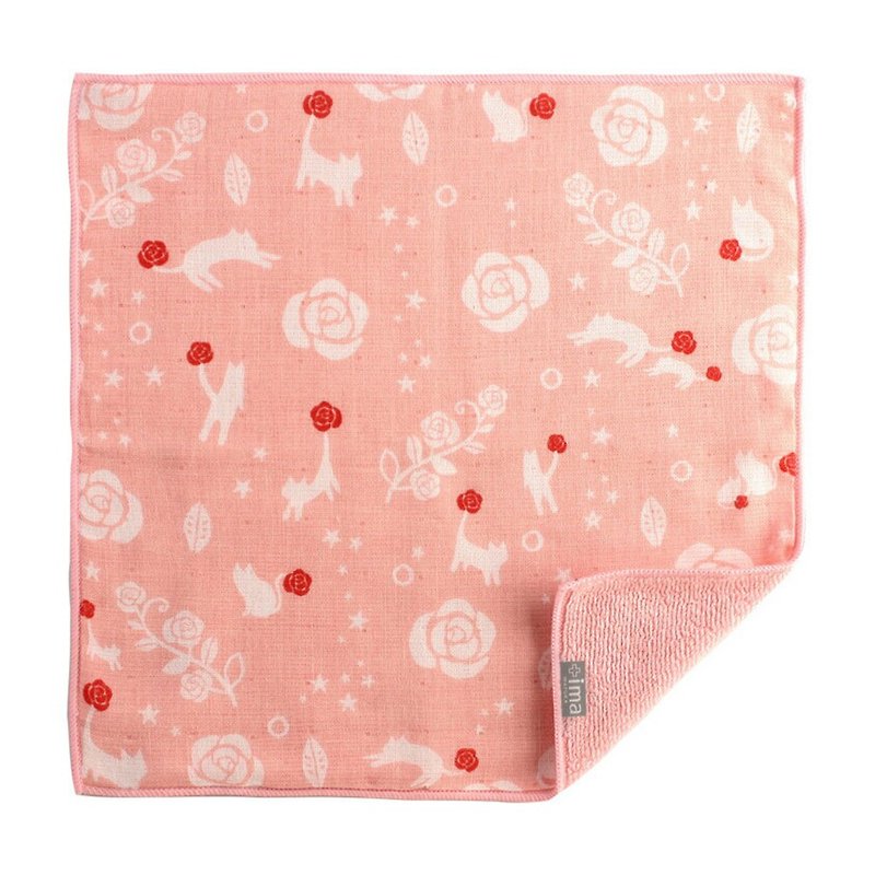 Cotton & Hemp Towels Pink - Japan Prairiedog Imabari Organic High Quality Cotton Square - Rose Cat