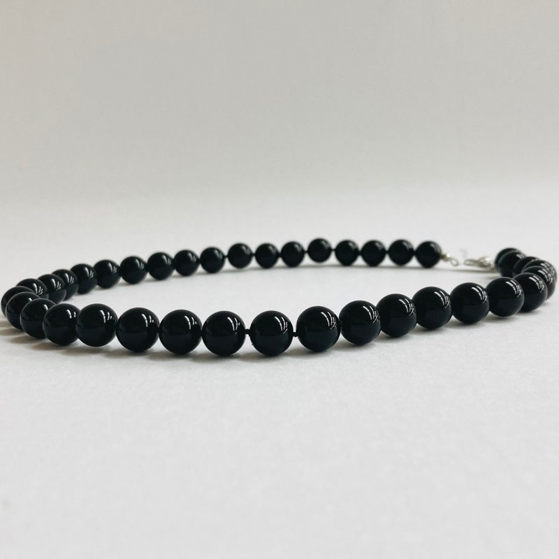 Glass beads all knot necklace/10mm approx. 43cm/black/R/made in Japan - Necklaces - Glass Black