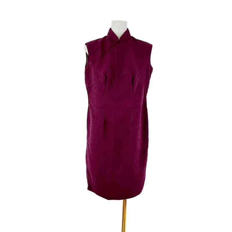 二手 古董訂製 深紫紅色 旗袍 OPF228 - 旗袍/改良式旗袍 - 聚酯纖維 紫色