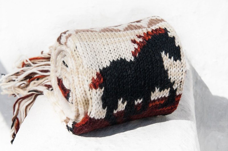 Hand-woven pure wool scarf / knit scarf / crochet striped scarf / handmade knit scarf - animal grassland - ผ้าพันคอถัก - ขนแกะ หลากหลายสี