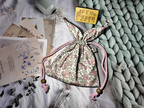 FEN手工小鋪 袋物系列-韓國薄棉布料碎花兔-兔耳束口袋-手作束口袋-小束口袋