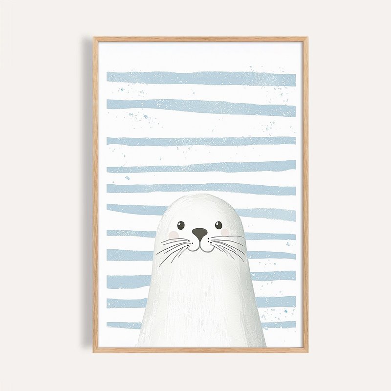 藍白條紋裡的微笑海豹 Smiling Seal in Stripes / 童話動物掛畫 - 海報/掛畫/掛布 - 紙 