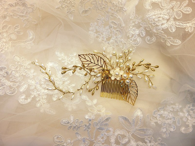 Wear a happy decoration of the golden paddy rice series - the bride comb. French comb. Wedding buffet - Collection Kinship - Hair Accessories - Other Metals Gold