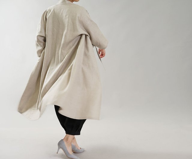 wafu】中厚 リネン 禅 羽織 ドルマンスリーブ 着物 和装 襟 ローブ