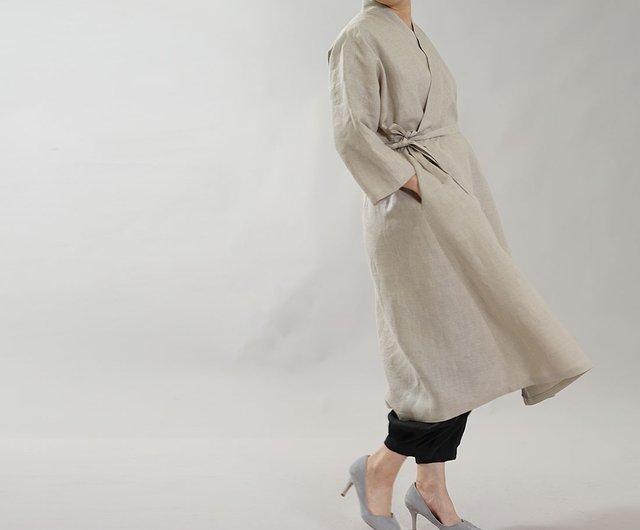 wafu】中厚 リネン 禅 羽織 ドルマンスリーブ 着物 和装 襟 ローブ
