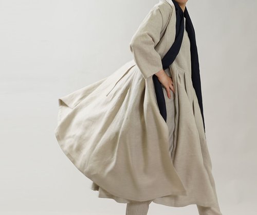 wafu】中厚 リネン 禅 羽織 ドルマンスリーブ 着物 和装 襟 ローブ