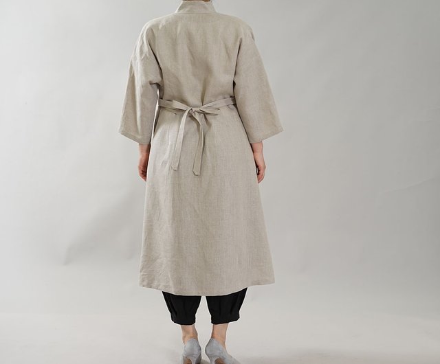 wafu】中厚 リネン 禅 羽織 ドルマンスリーブ 着物 和装 襟 ローブ
