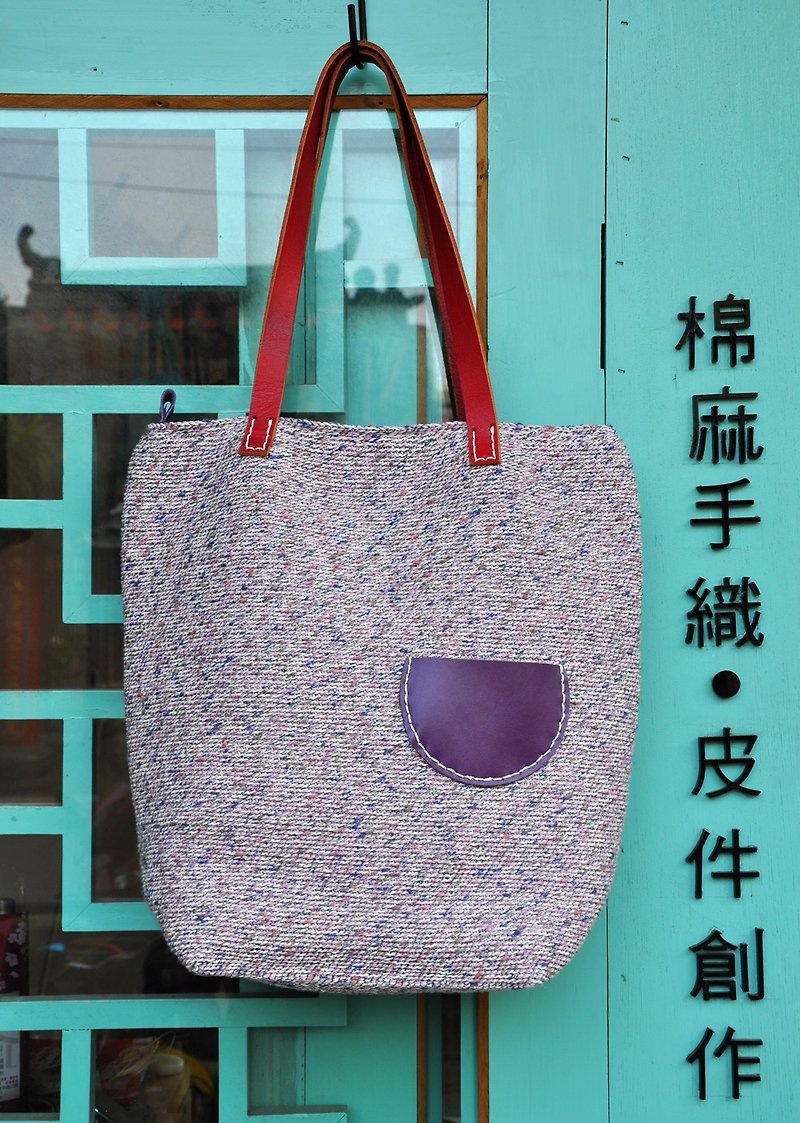 Purple Provence - Cotton twine hand-crocheted shoulder bag - กระเป๋าแมสเซนเจอร์ - ผ้าฝ้าย/ผ้าลินิน สีม่วง