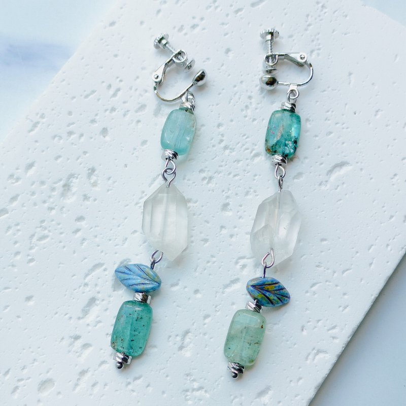 【Rain】 Glass Beads and Natural Stones Earrings - ต่างหู - แก้ว สีน้ำเงิน