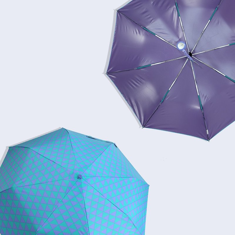[Taiwan Cultural and Creative Rain's talk] Cooling, flipping, geometric anti-UV, 3-fold hand-opening umbrella, 40% discount - Umbrellas & Rain Gear - Waterproof Material Blue