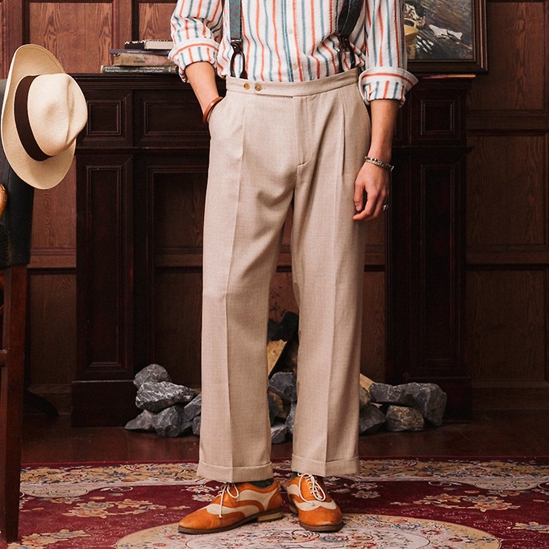 SOARIN British retro anti-wrinkle thin plaid business suit pants (2322F02) - กางเกงขายาว - วัสดุอื่นๆ ขาว