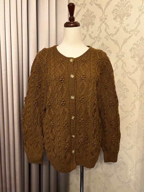 【藏私‧Collection】 棕色編織鈕扣古著毛衣外套