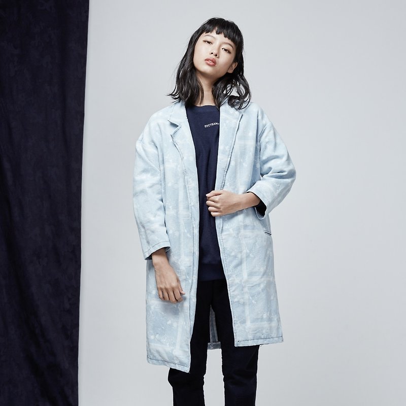 DYCTEAM - Jacquard Coat Denim's Falling Shoulder Coat - Women's Casual & Functional Jackets - Cotton & Hemp Blue