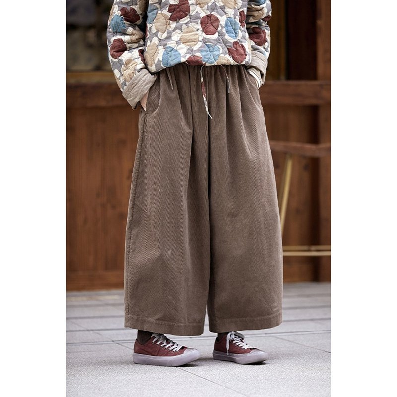 Chestnut-brown loose-fitting all-match retro carrot pants - กางเกงขายาว - ผ้าฝ้าย/ผ้าลินิน 