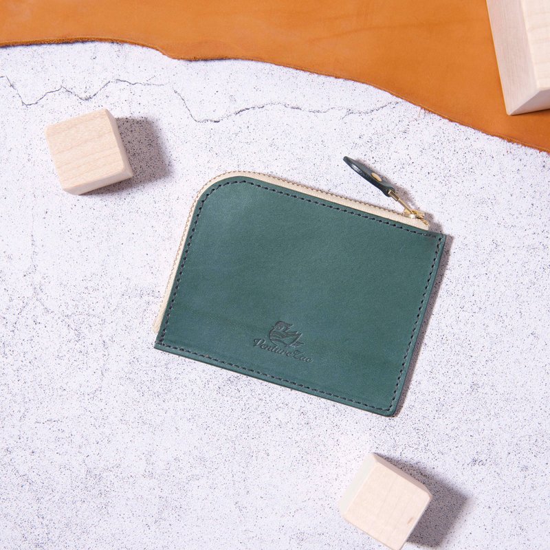 L-ZIP COIN WALLET drak green - กระเป๋าใส่เหรียญ - หนังแท้ สีเขียว