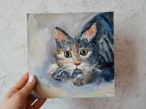 油絵◆画家の描いた絵画作品◆白猫好きな方に♪ 油絵◇画家の描いた絵画作品◇白猫好きな方に♪