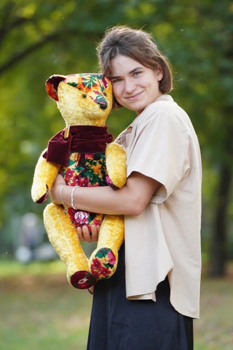 Russian Khokhloma Bear Classic Teddy Bear created with vintage plush - ตุ๊กตา - วัสดุอื่นๆ หลากหลายสี