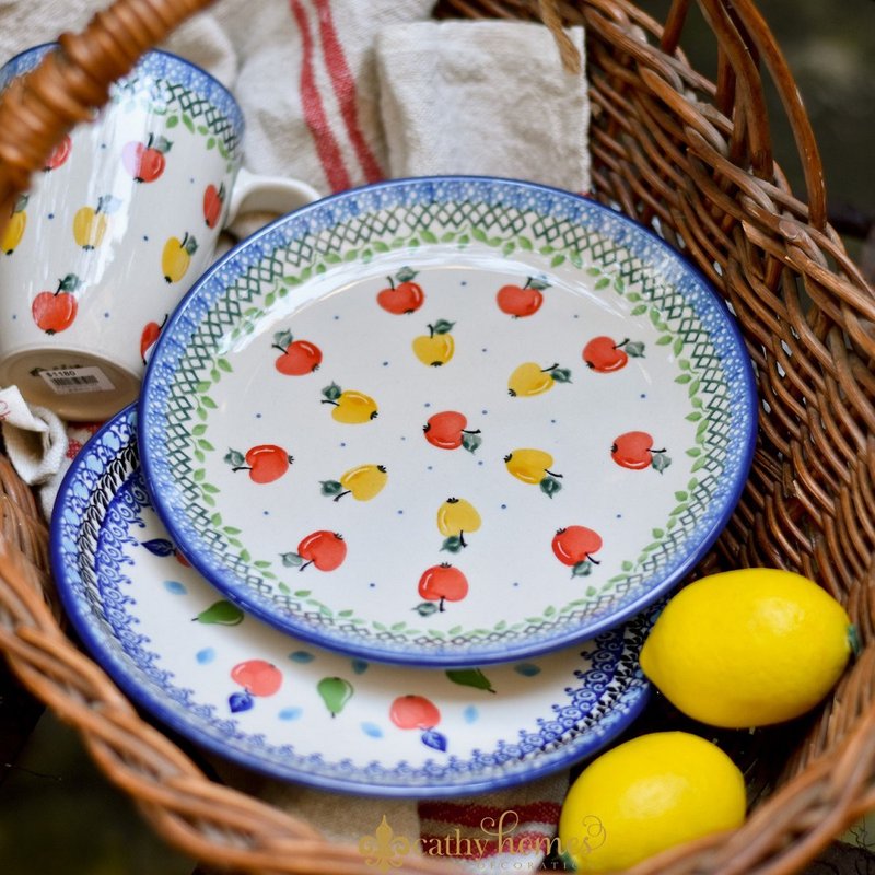 Polish handmade pottery-red and yellow apple series-plates - Plates & Trays - Pottery 