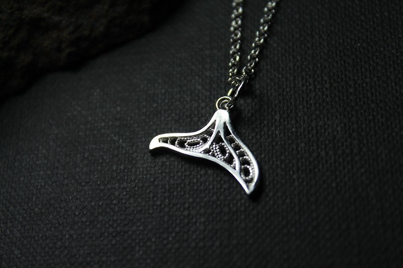 s925 sterling silver necklace basket empty whale tail pendant - Necklaces - Sterling Silver Silver