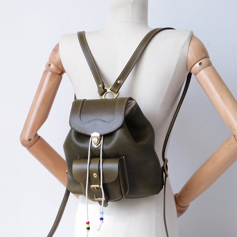 【切線派】純粋な手作りのレトロカジュアルサドルバケツ型リュックサック/バックパック 植物タンニンなめし牛革 - リュック・バックパック - 革 グリーン