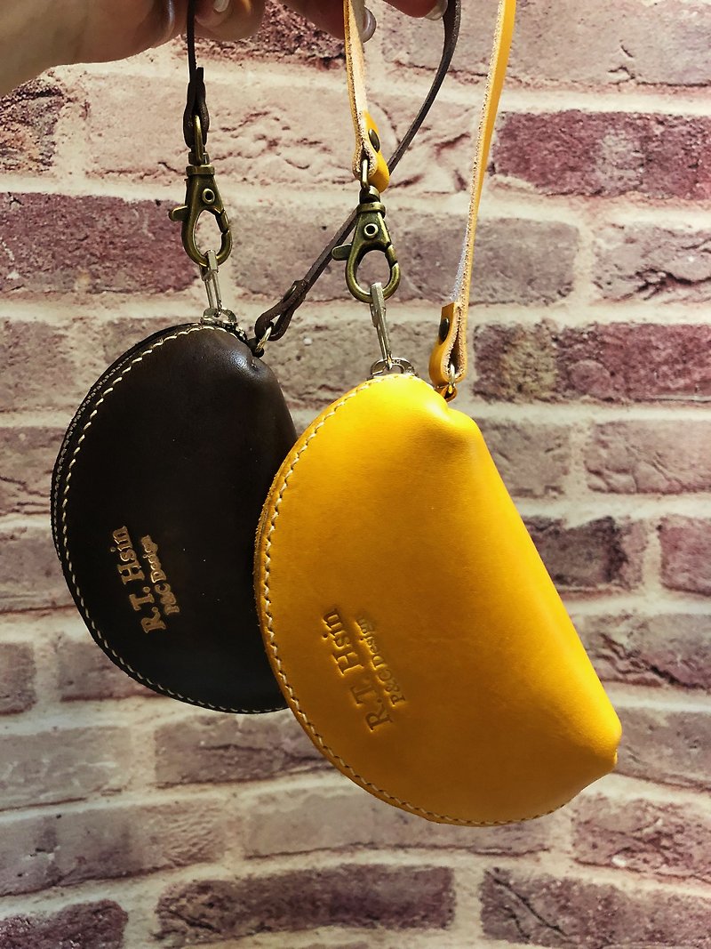 Shell shape portable storage coin purse leather full hand seam shell bag - กระเป๋าสตางค์ - หนังแท้ 