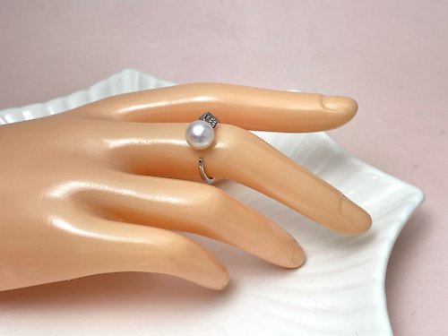 Athena珍珠設計 天然海水珍珠 akoya S925銀14K注金 戒指