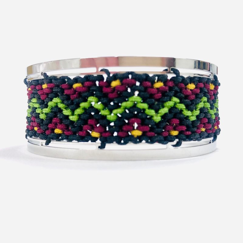 Aboriginal totem environmentally friendly hand-woven thin steel bracelet-Mountain and River (Purple) Each style is unique - สร้อยข้อมือ - สแตนเลส สีเงิน