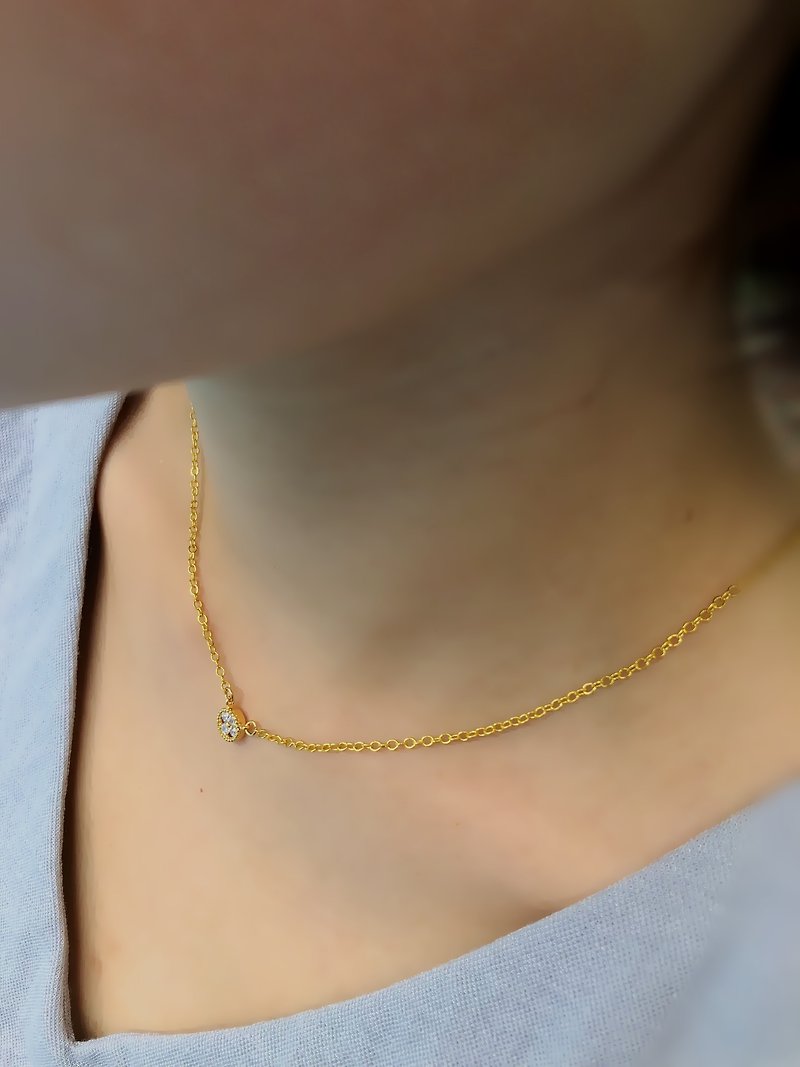 Polished Gold-Plated Cubic Flower Wedding Necklace - สร้อยคอทรง Collar - ทองแดงทองเหลือง สีทอง