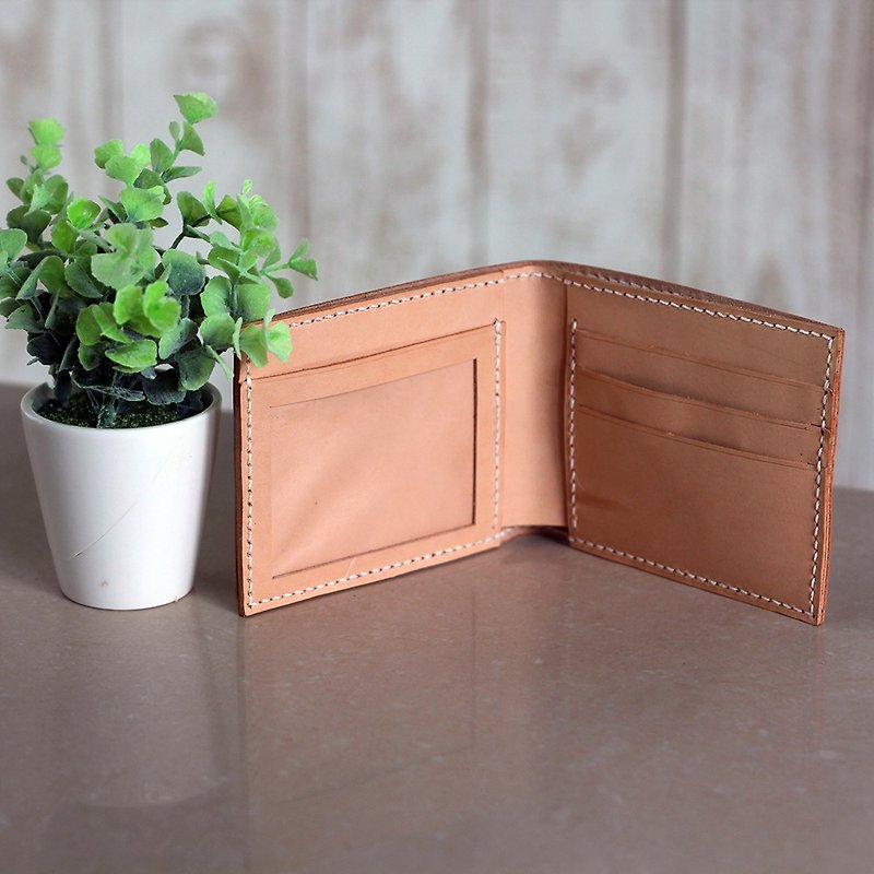 [Yingchuan Handmade] Short clip three cards + photo sandwich simple stitching (cut pieces with perforations) Hand-stitched material package - Leather Goods - Genuine Leather Orange