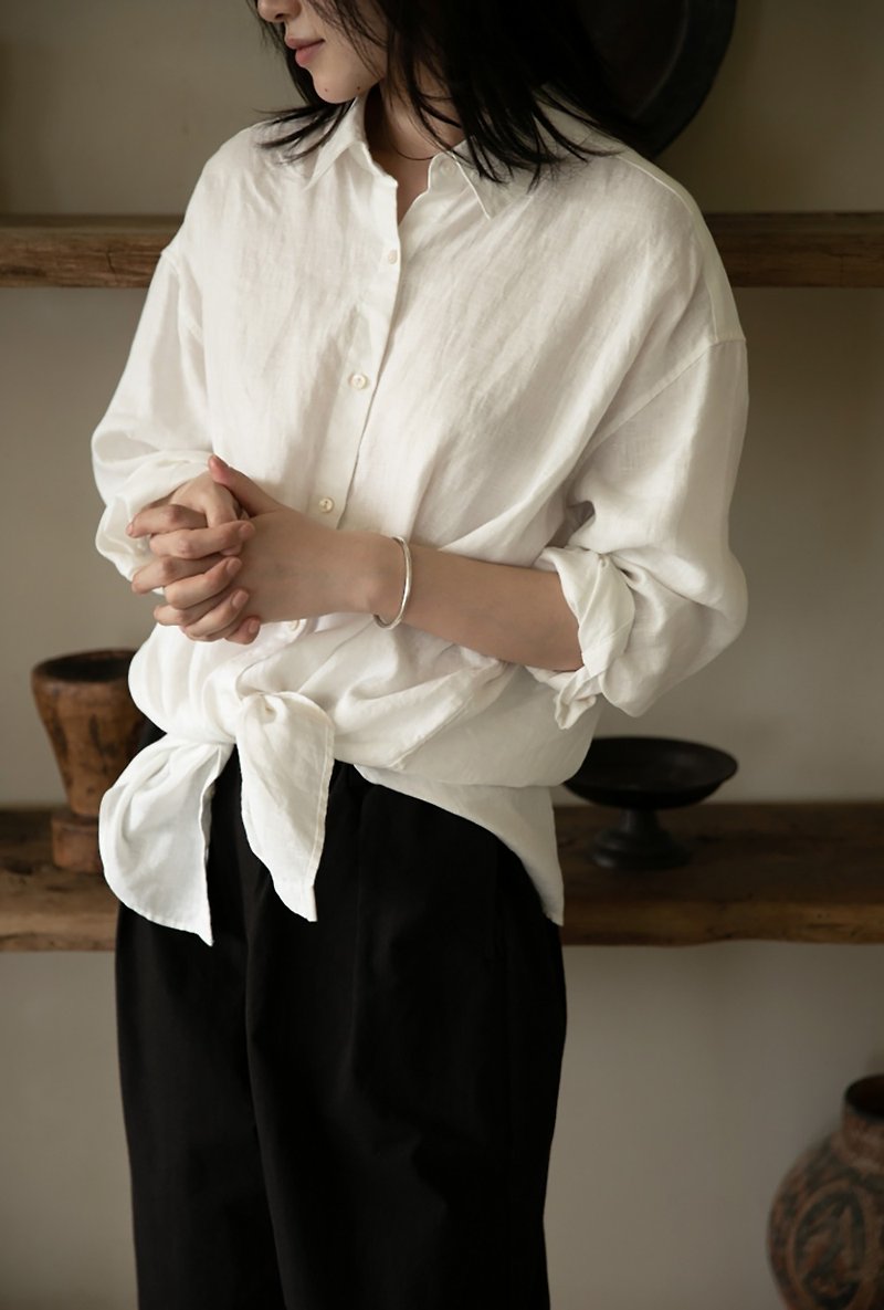 French Linen oversized shirt - เสื้อเชิ้ตผู้หญิง - ผ้าฝ้าย/ผ้าลินิน 
