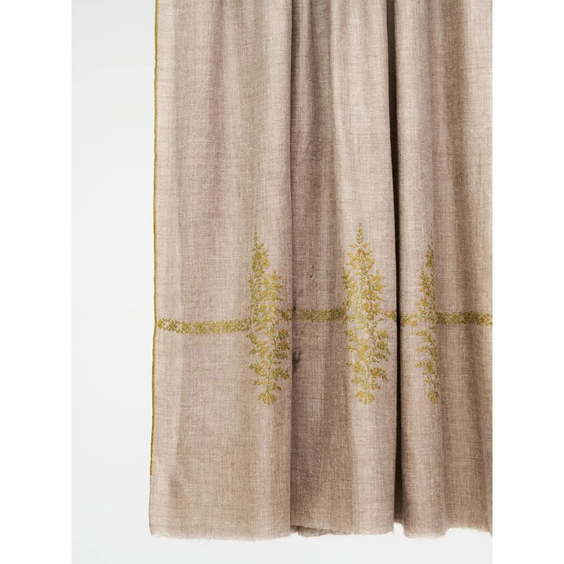 カシミヤ原色グリーンフローラル手刺繍 / カシミール手織りショール100%パシュミナ - マフラー・ストール - ウール カーキ