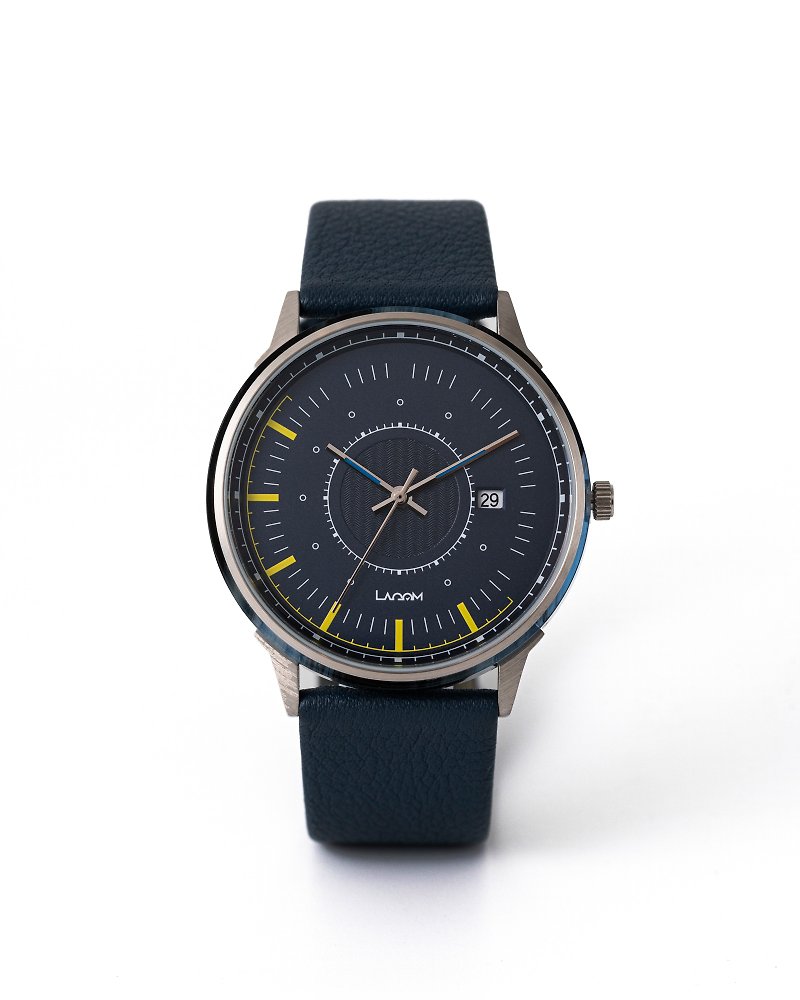 SJÖ LW-045 銀色錶殼深藍色表面皇家藍色真皮錶帶 - 男錶/中性錶 - 其他金屬 銀色