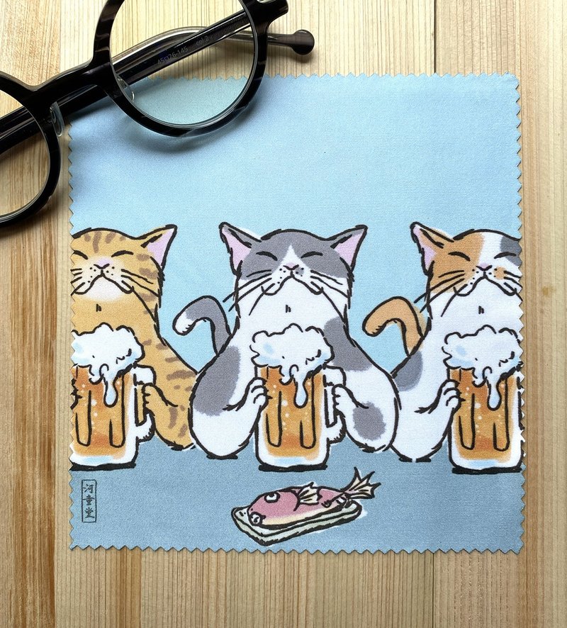 メガネふき　猫が乾杯　スマホクリーナー - 手帕 - 其他材質 藍色