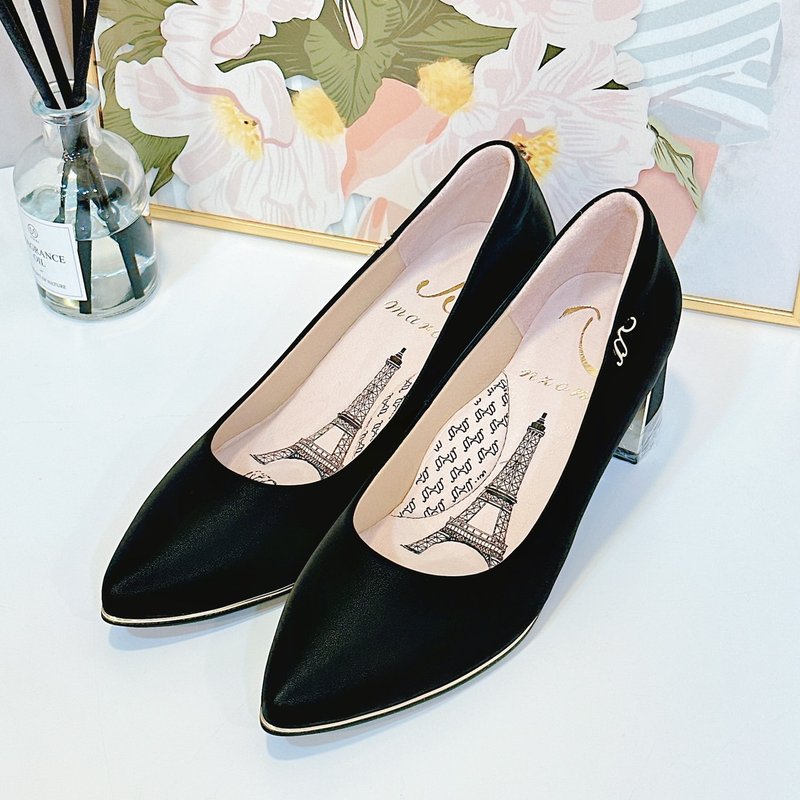 【Tsovinar】lambskin matte block heels-black - รองเท้าส้นสูง - หนังแท้ 