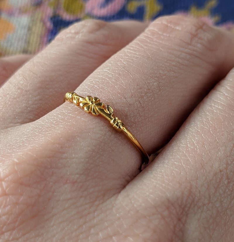 巴黎古董鍍金戒指-小花 - 戒指 - 銅/黃銅 