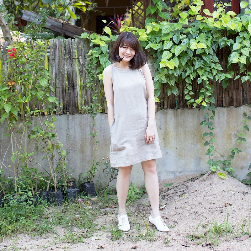 Sling Linen dress Natural Color. - One Piece Dresses - Cotton & Hemp Khaki