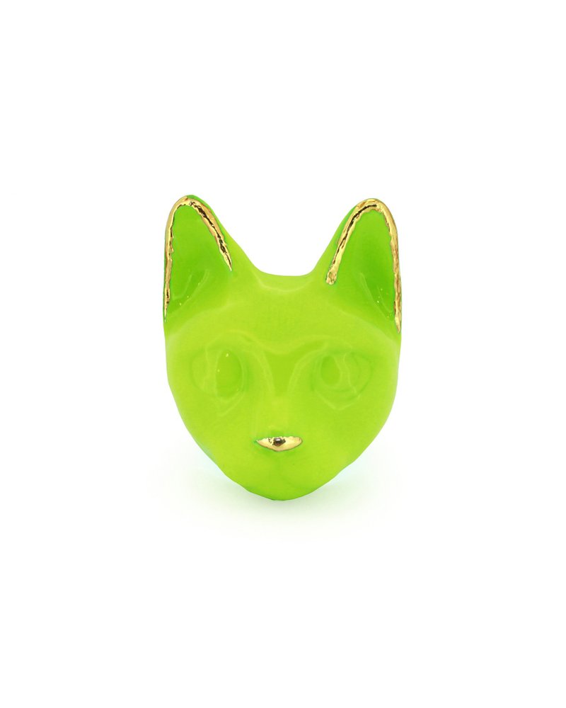 Lime Green Cat Ring, Cat Ring, Art Collector, Wearable Arts. - General Rings - Other Metals 