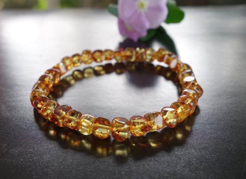 天然琥珀 波羅的海花珀 7mm手鍊 非二代琥珀 Baltic Amber 純天然 - 手鍊/手環 - 半寶石 金色