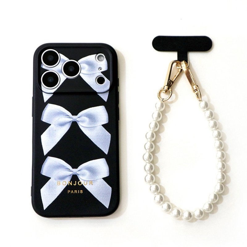 iPhone17.16.15.14.13 小巴黎蝴蝶結珍珠鍊手機殼 - 手機殼/手機套 - 塑膠 黑色