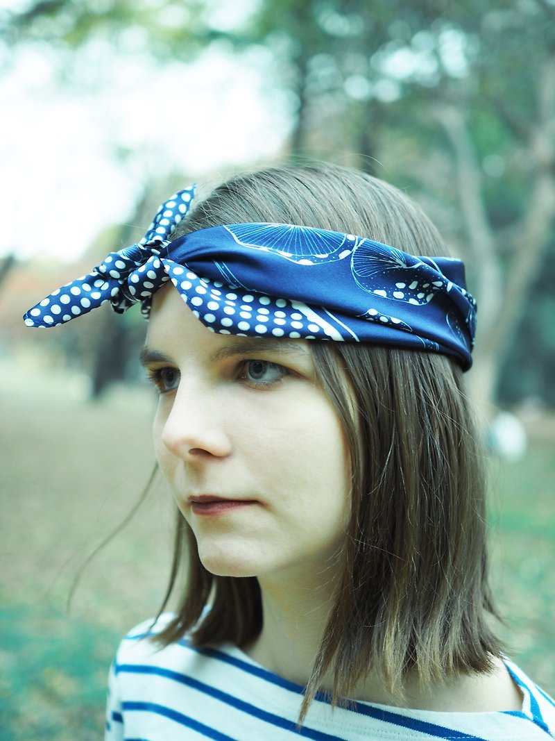 Blue self-designed polka-dot mushroom silk scarf/ square scarf 53x53cm - Scarves - Silk Blue