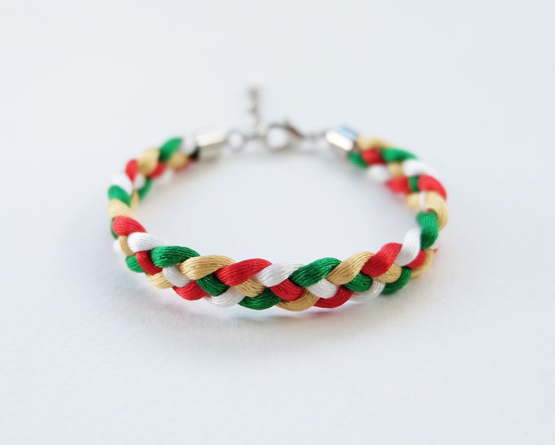 Christmas gift collection , Green/Red/White/Gold braided bracelet - สร้อยข้อมือ - วัสดุอื่นๆ หลากหลายสี