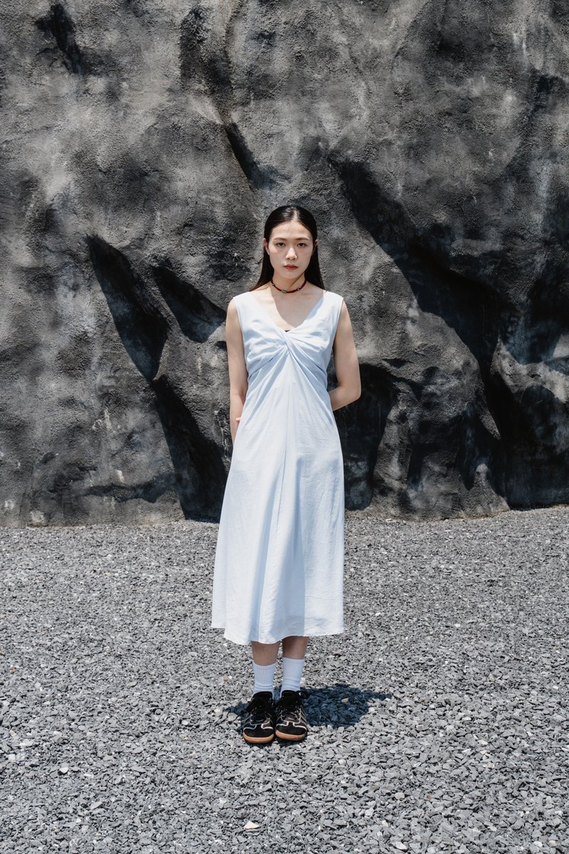 束腰連身裙 - 裙子/長裙 - 其他材質 藍色
