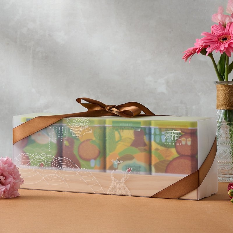 R4 [Wu-tsang] New Year Charity Blooming Tea Exquisite Four-Can Wooden Box - Blooming Together for a Better Future - Tea - Other Materials Multicolor
