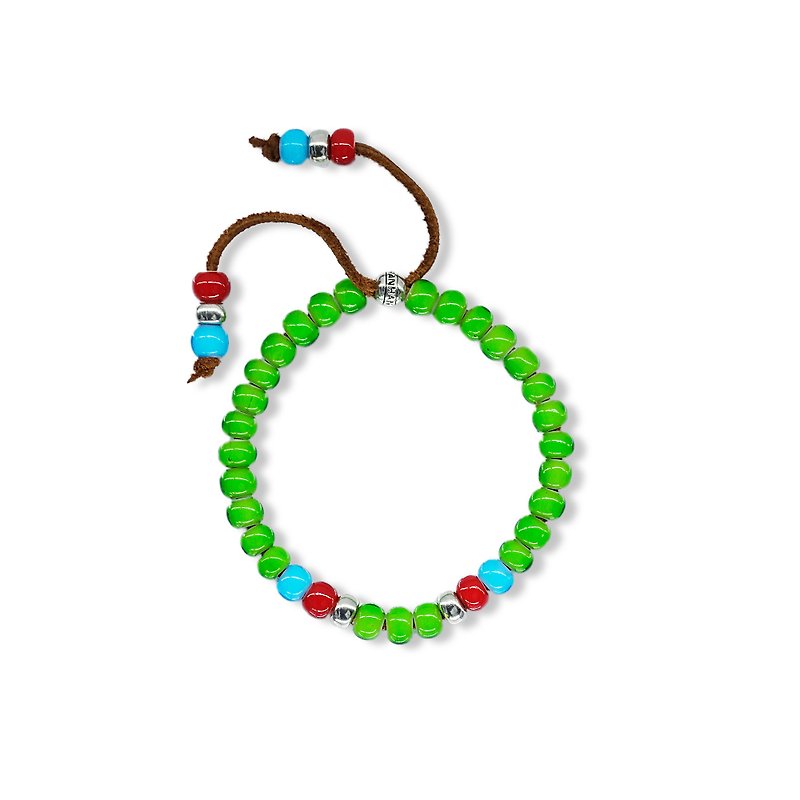 Handmade silver 925 sterling silver glass beads bracelet - Bracelets - Colored Glass Green
