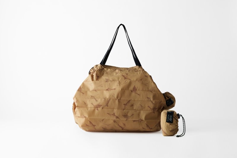 日本Shupatto Packable 折疊環保袋 27L - Flying Birds - 側背包/斜背包 - 尼龍 咖啡色