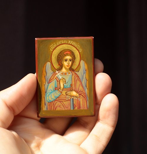 Orthodox small icons hand painted orthodox , wood icon of the Guardian Angel miniature religious art